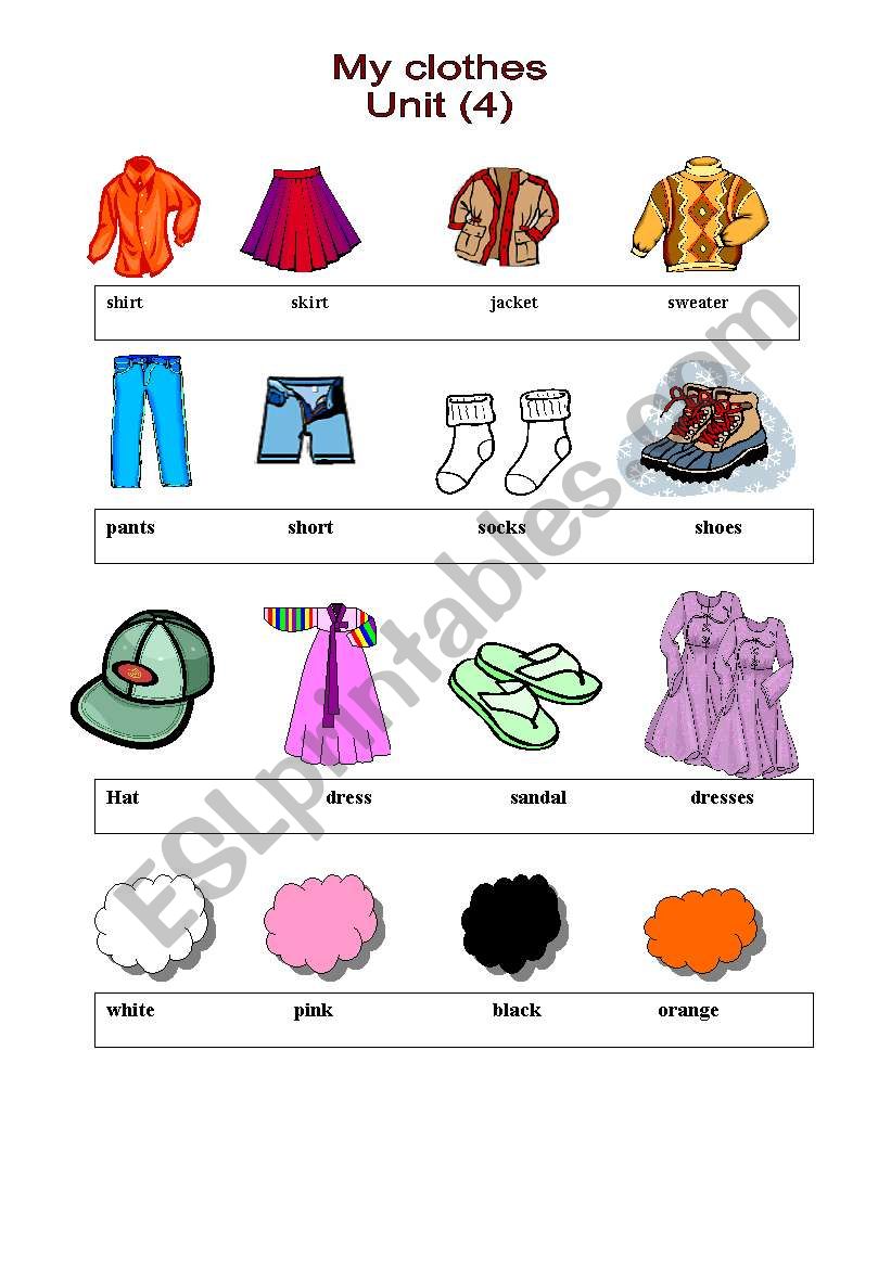 clothes worksheet