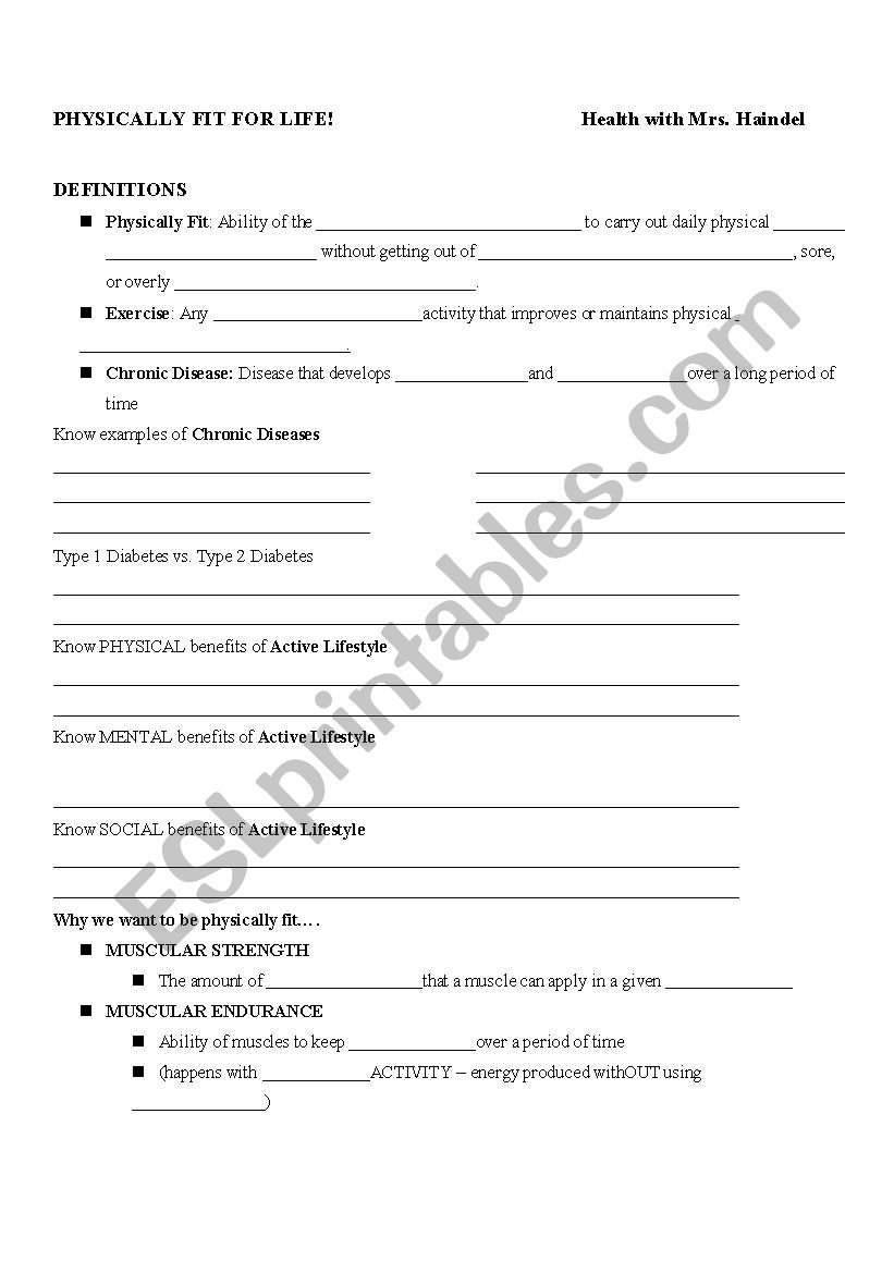 Physical Fitness for Life worksheet