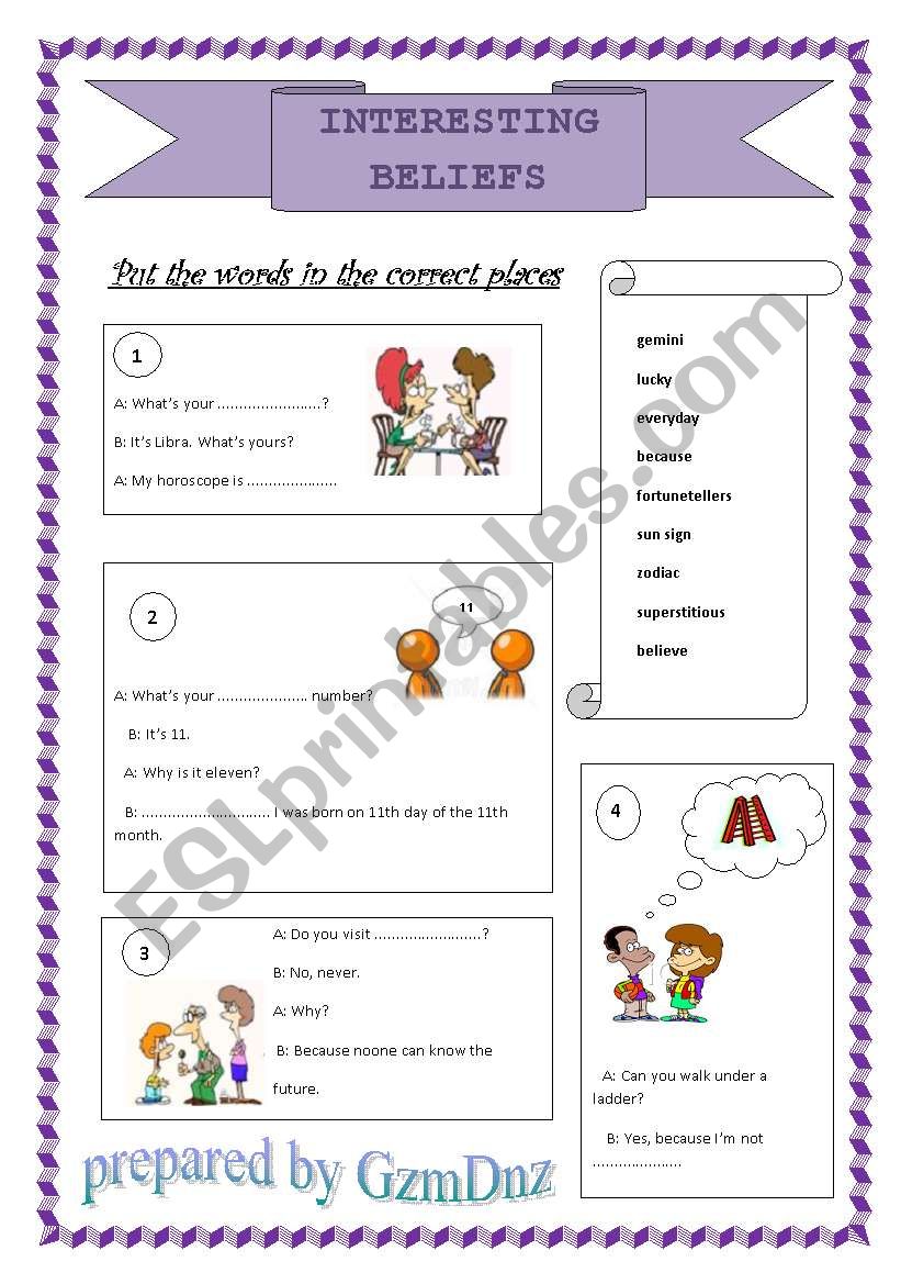 sun signs worksheet
