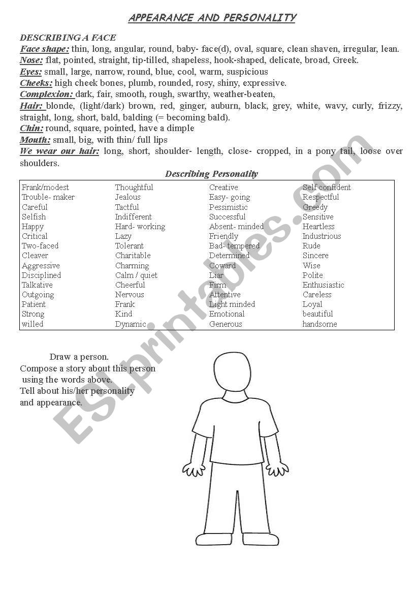 APPEARANCE AND PERSONALITY worksheet