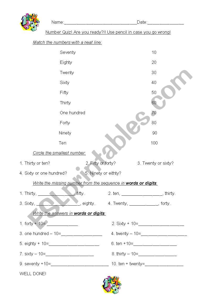 Counting in 10x worksheet