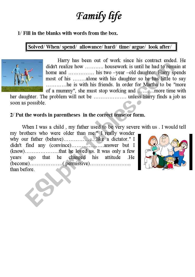 family life worksheet