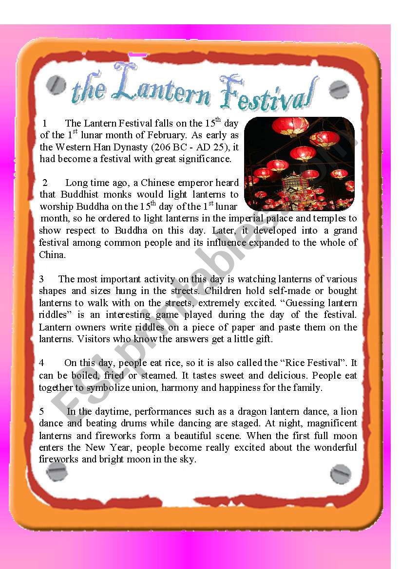 the Lantern Festval worksheet