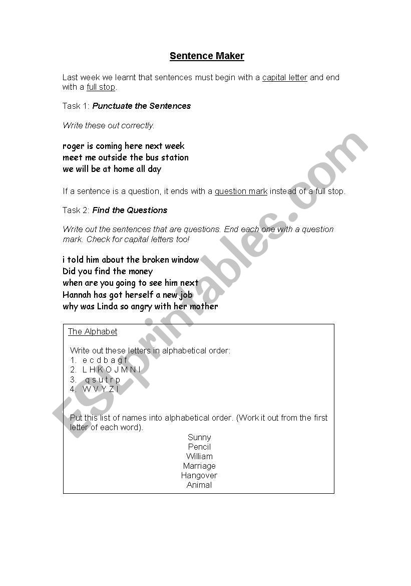 Sentence Maker worksheet