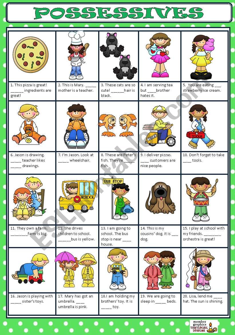 POSSESSIVE DETERMINERS + KEY worksheet