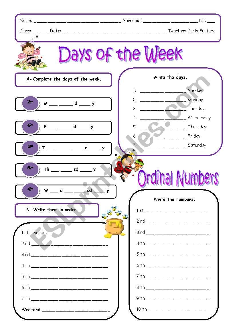 Days of the week and ordinal numbers