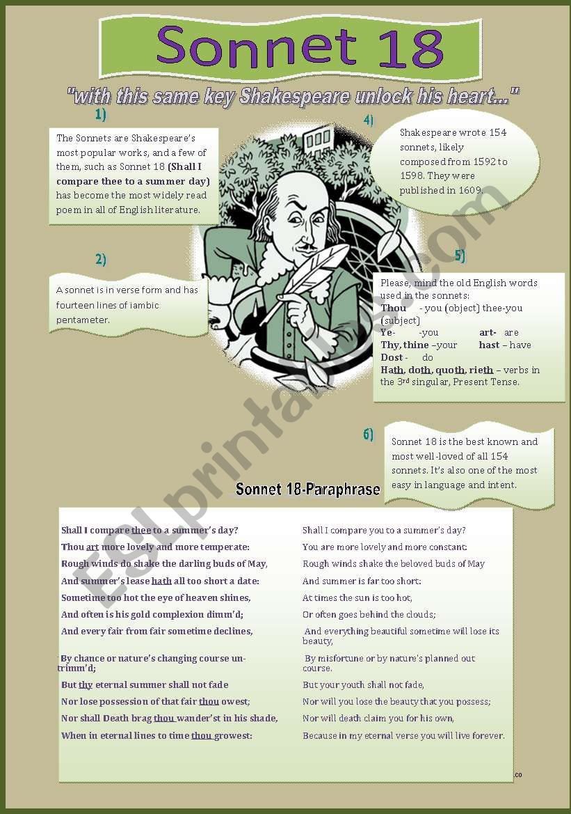 sonnet 18 by Shakespeare worksheet