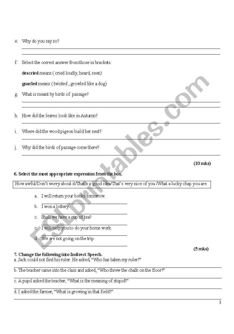 english worksheets english test paper for the students in grade 9