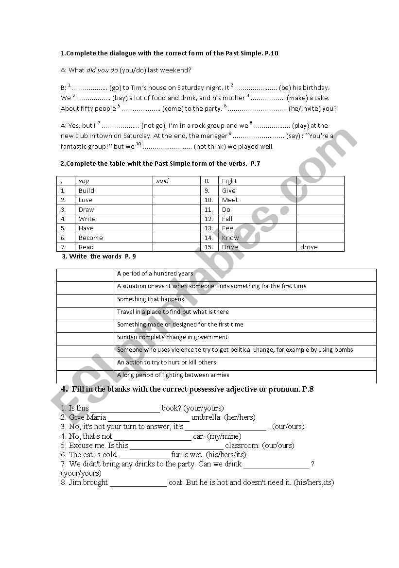 test , form 7 worksheet