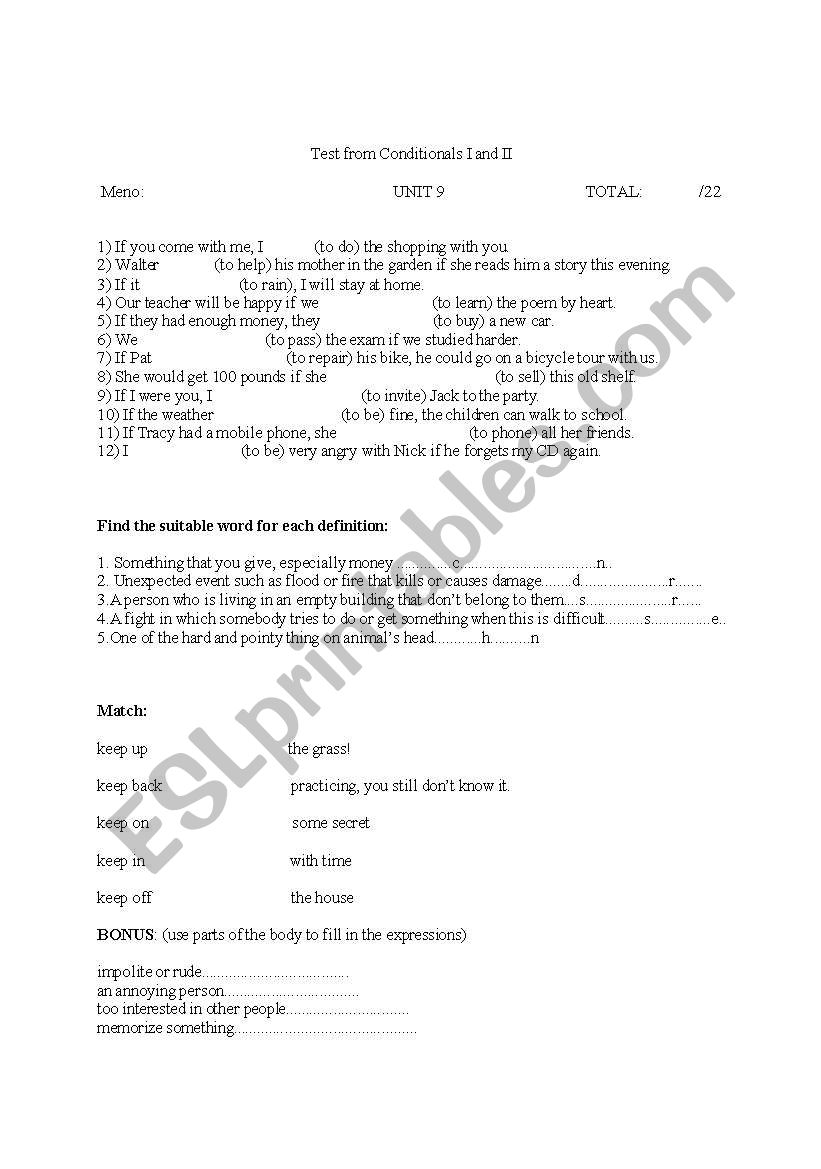 Test from conditionals worksheet