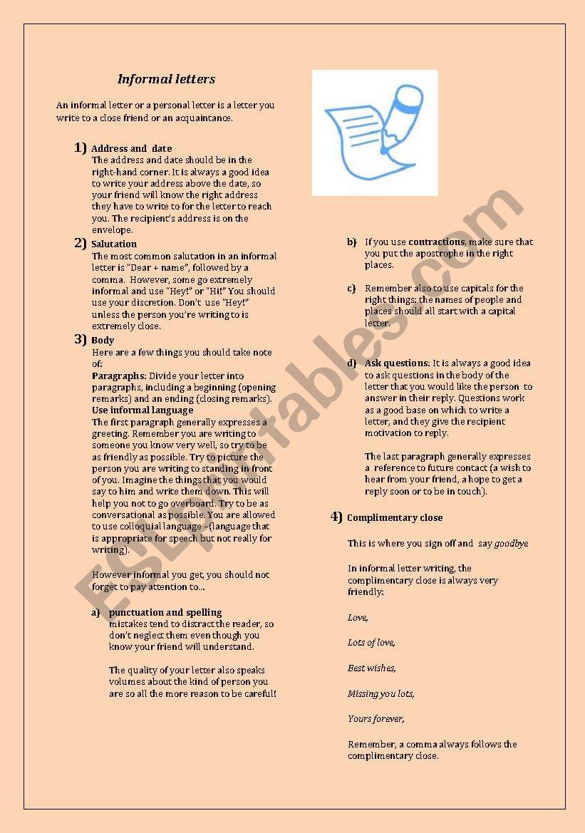 Writing informal letters worksheet