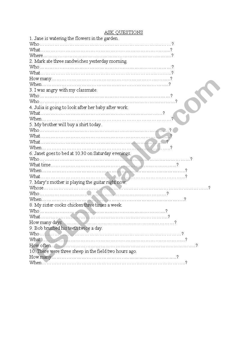 ASK QUESTIONS (MIXED TENSES) worksheet