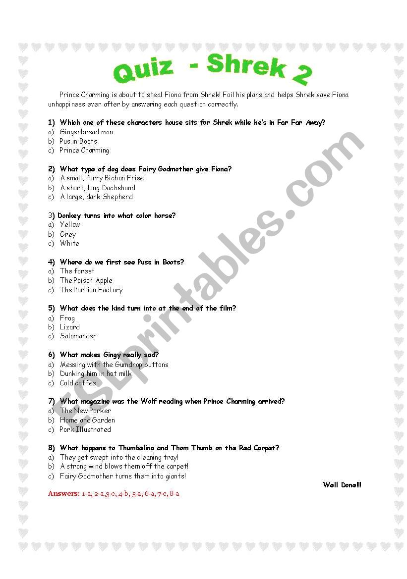 Quiz Shrek II worksheet