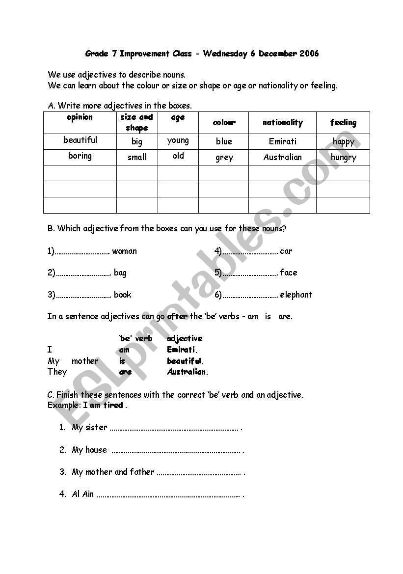 adjectives worksheet