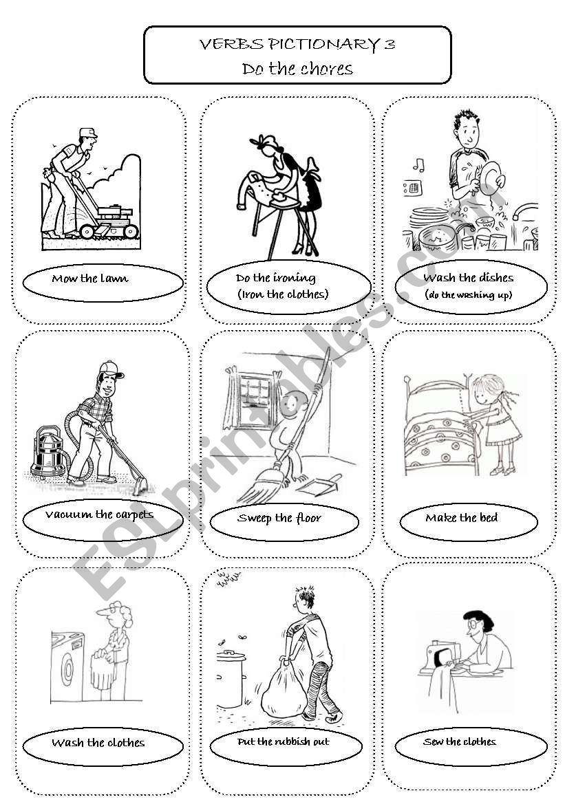 verbs pictionary - chores worksheet