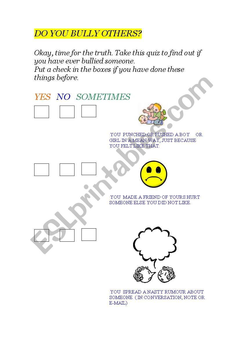 Do you bully others? worksheet