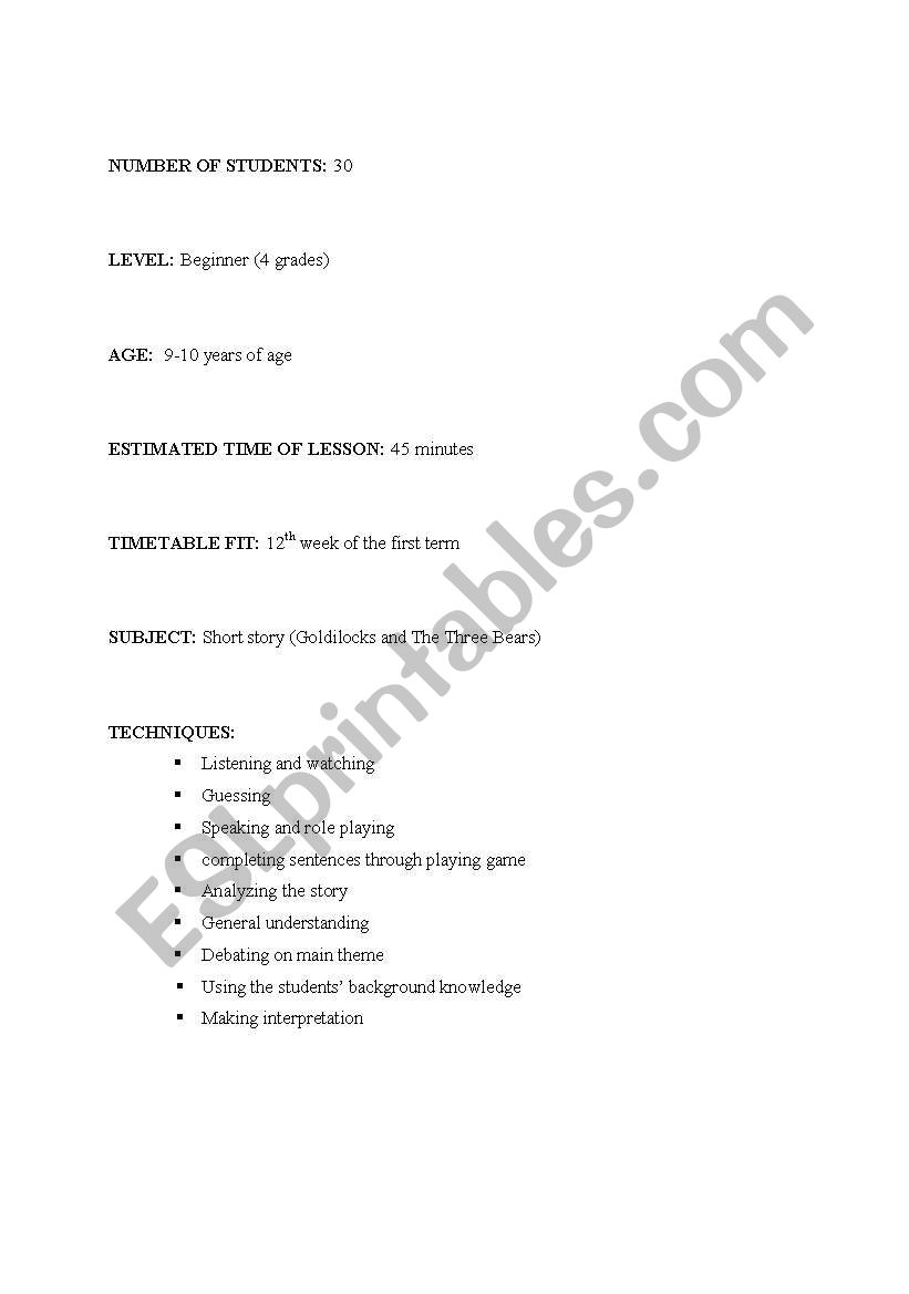 short story lesson plan  worksheet