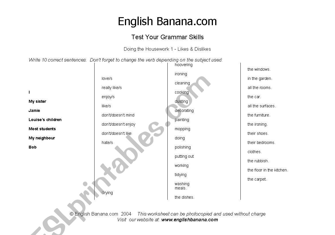 English handout worksheet