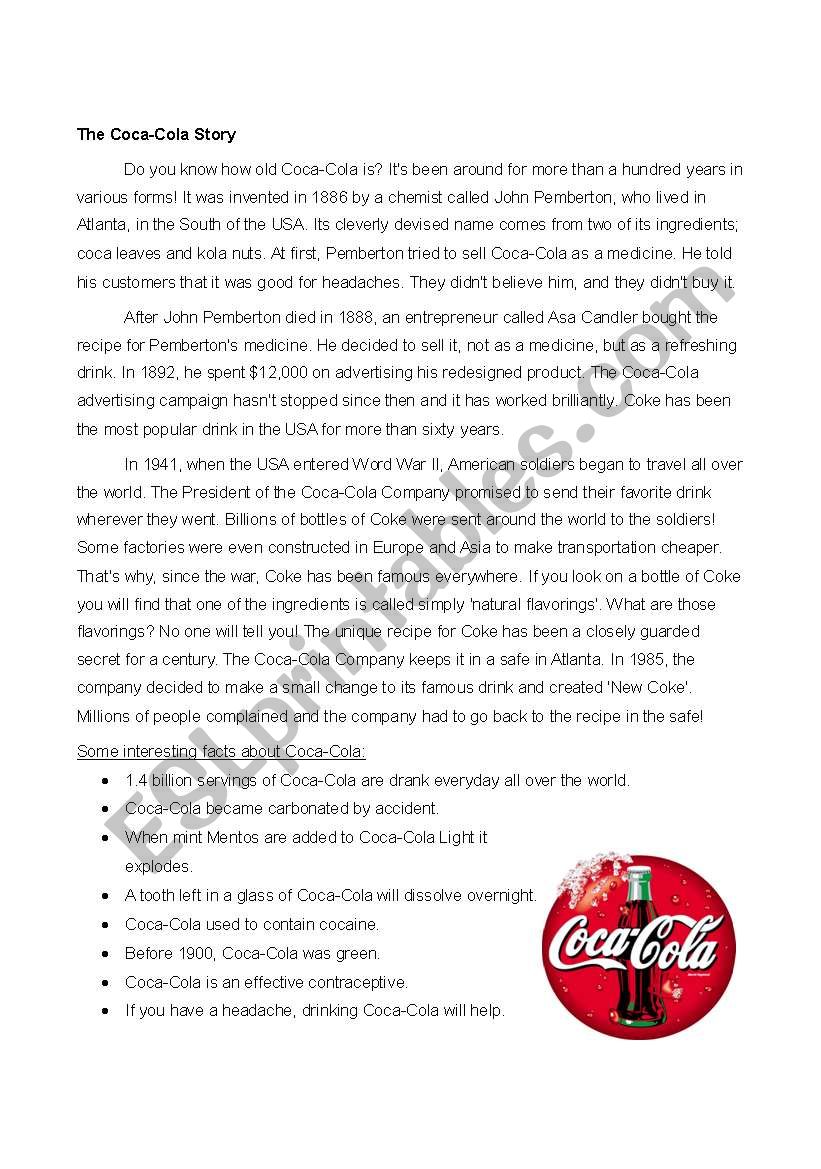 The Coca-Cola Story worksheet