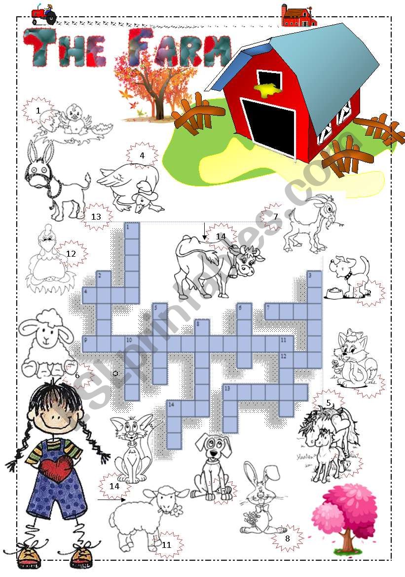 THE FARM - CROSSWORD ACTIVITY  WITH THE FARM ANIMALS