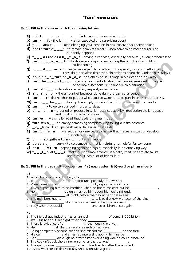 turn exercises worksheet