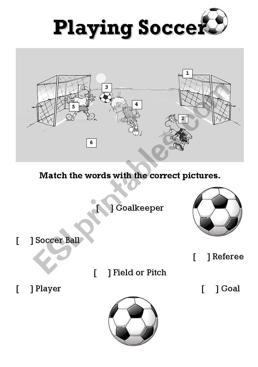 Playing soccer worksheet