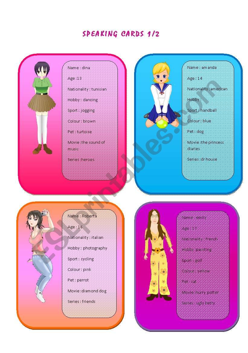 SPEAKING CARDS1/2 worksheet