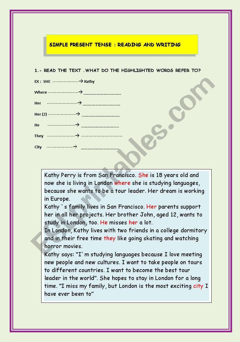 simple present : reading and writing