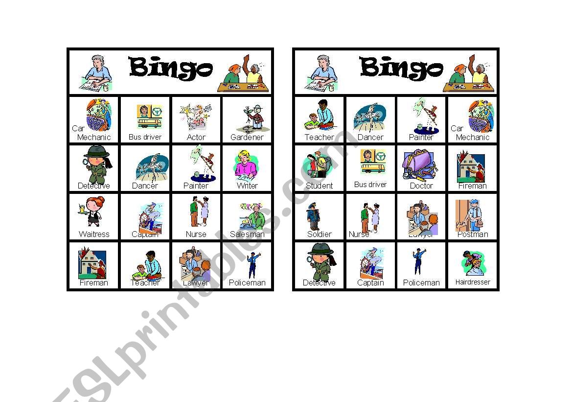 Bingo cards - Jobs - Part 3/3 worksheet