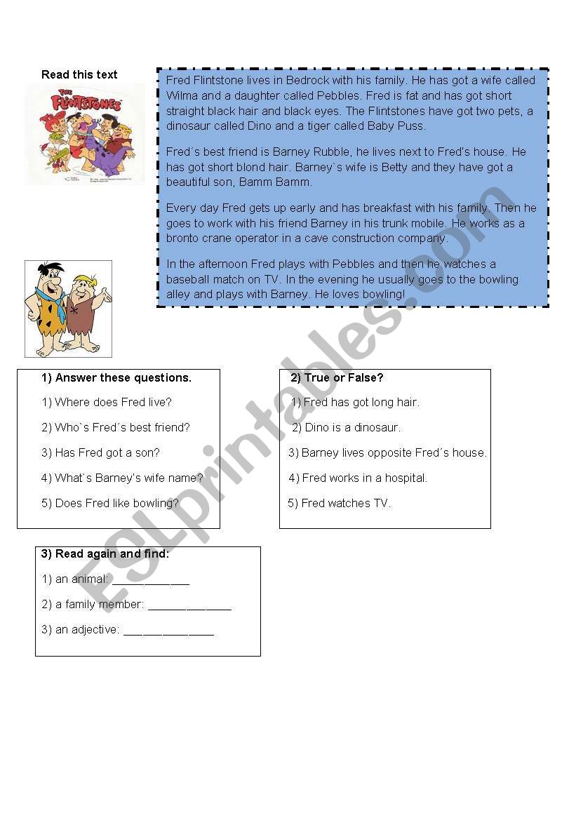 Reading worksheet