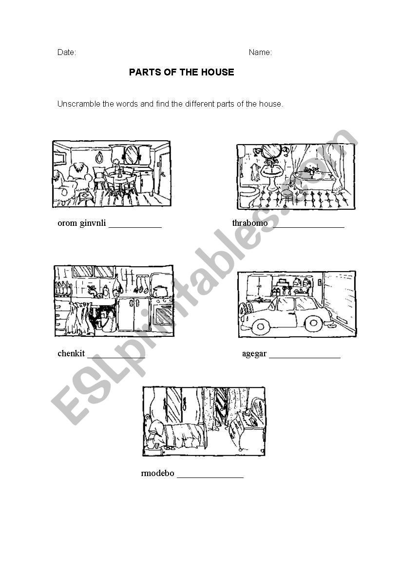 Parts of the house worksheet