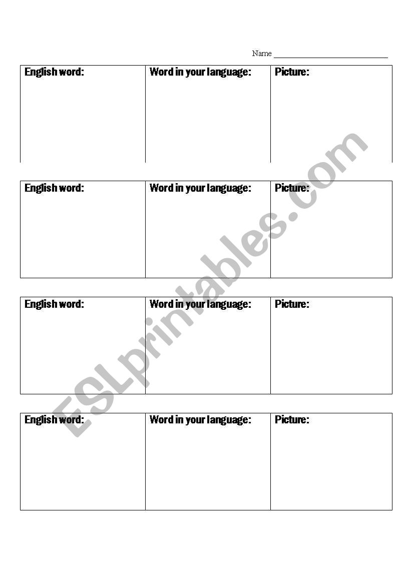 Vocabulary Word Map worksheet