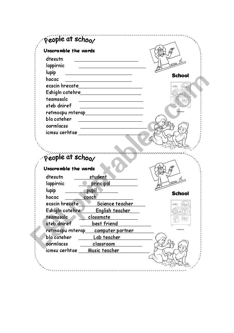 People at school - vocabulary worksheet