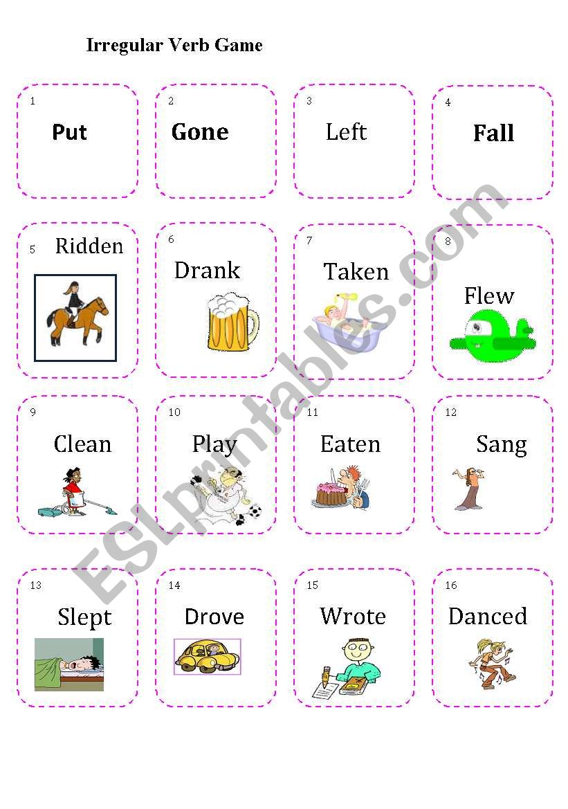 Irregular verb game  worksheet