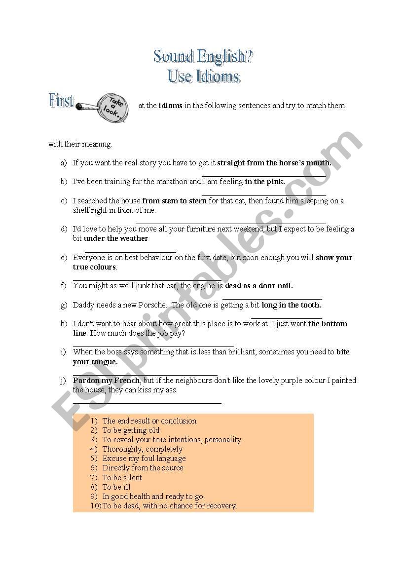 Sound English? Use Idioms worksheet