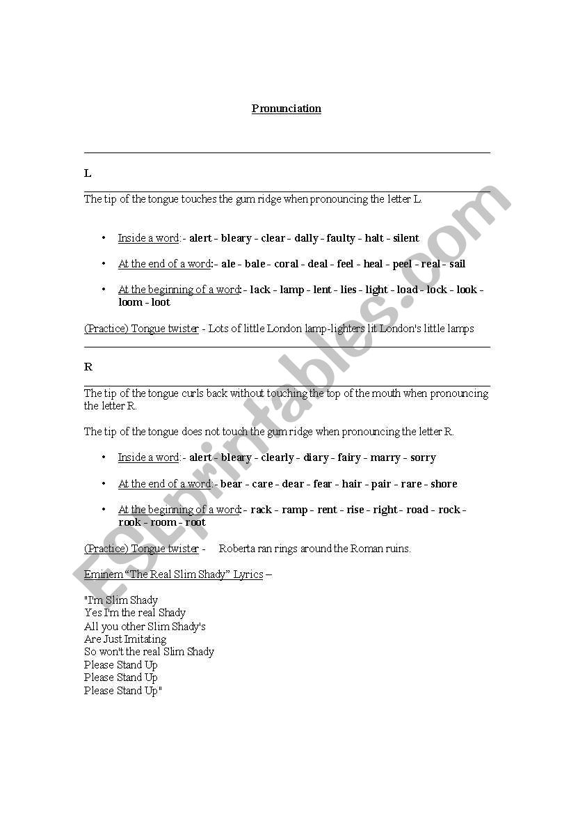 L and R Pronounciation and tongue twisters