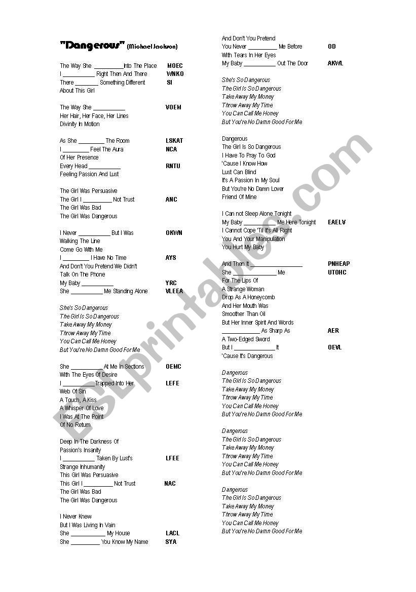 Dangerous  worksheet