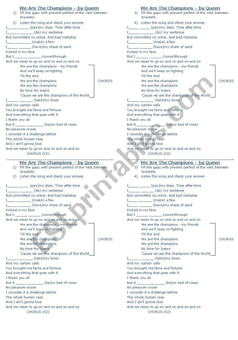 we are the champions - present perfect practice