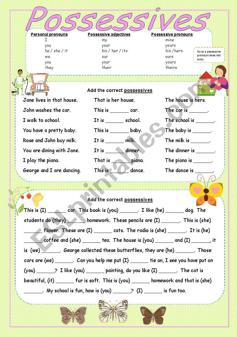 Possessive adjectives and	possessive pronouns