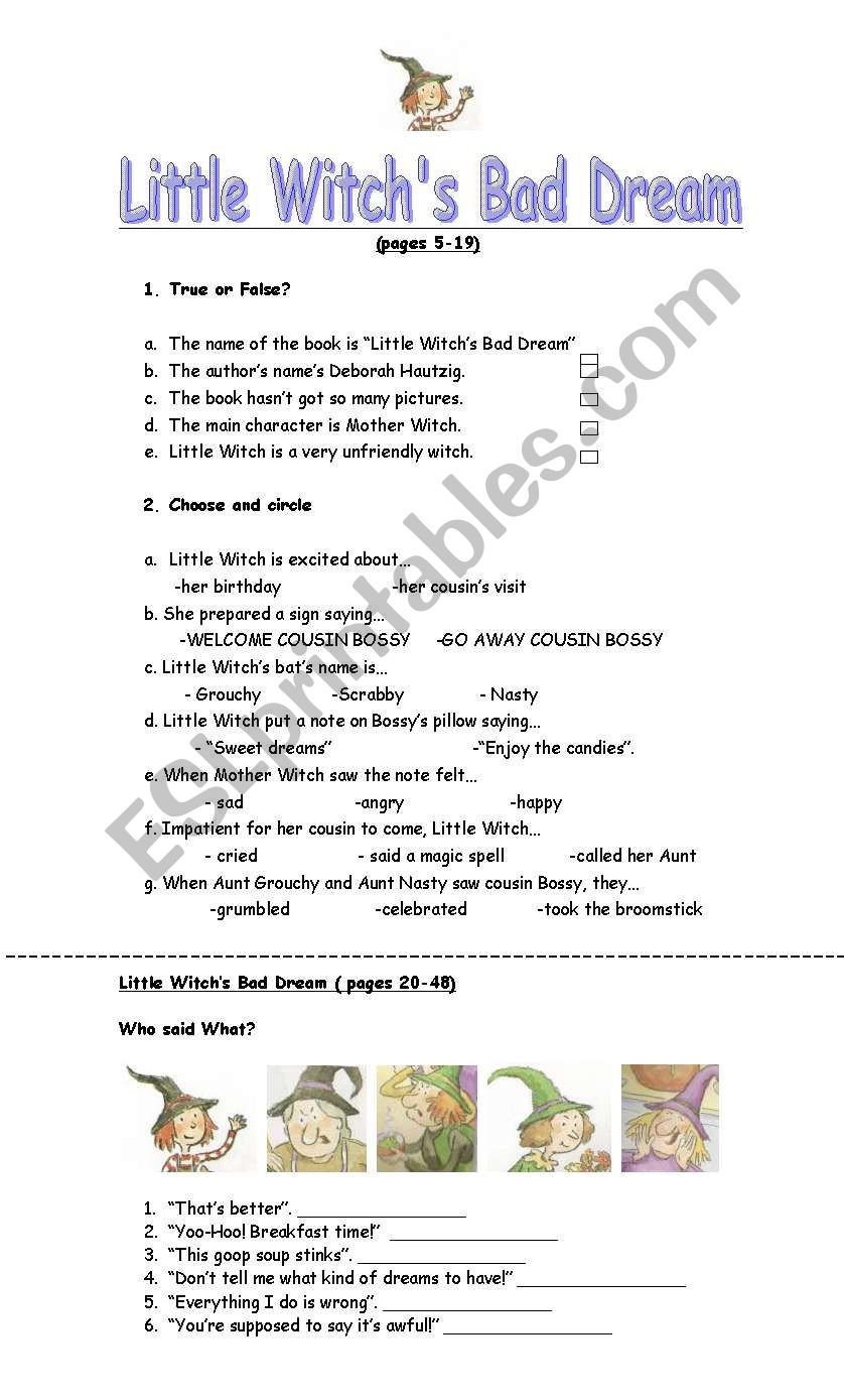 Little Witchs Bad Dream Reading worksheet