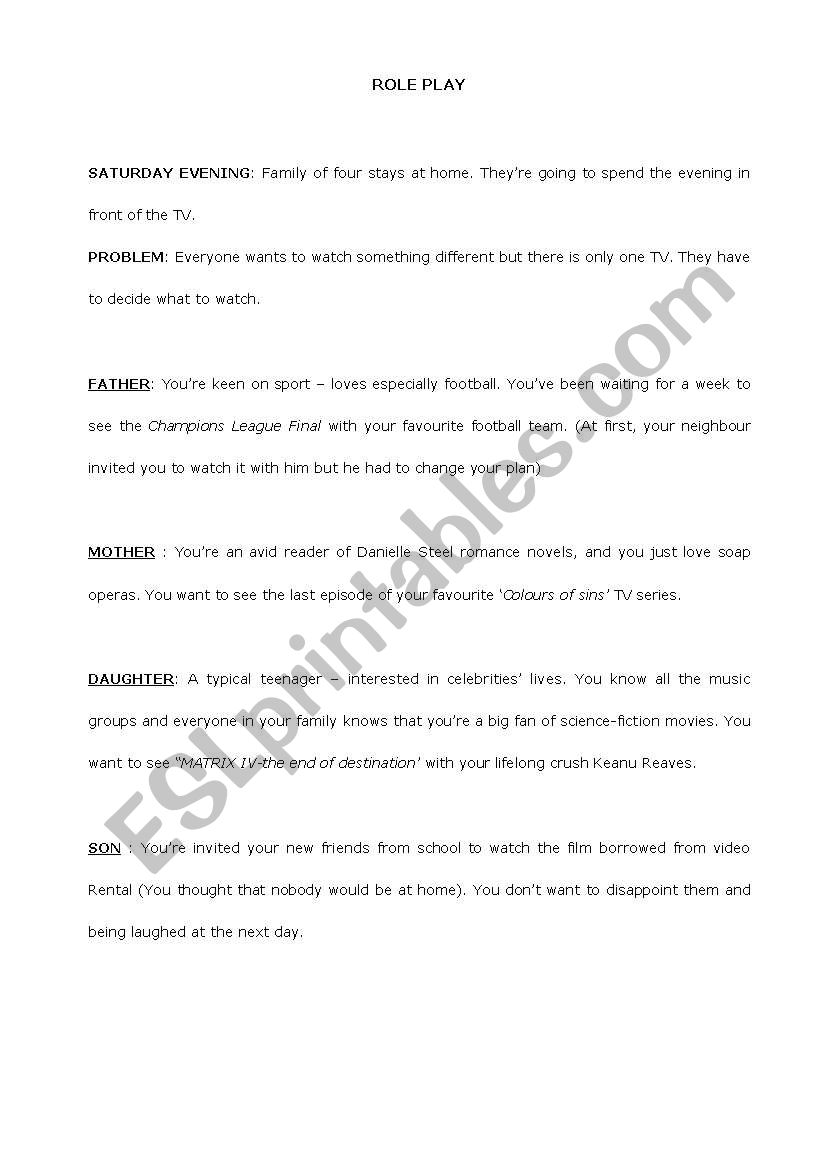 Role Play worksheet