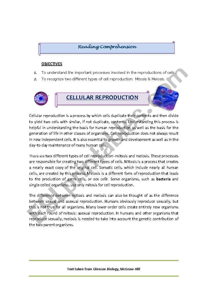 Cellular Reproduction worksheet