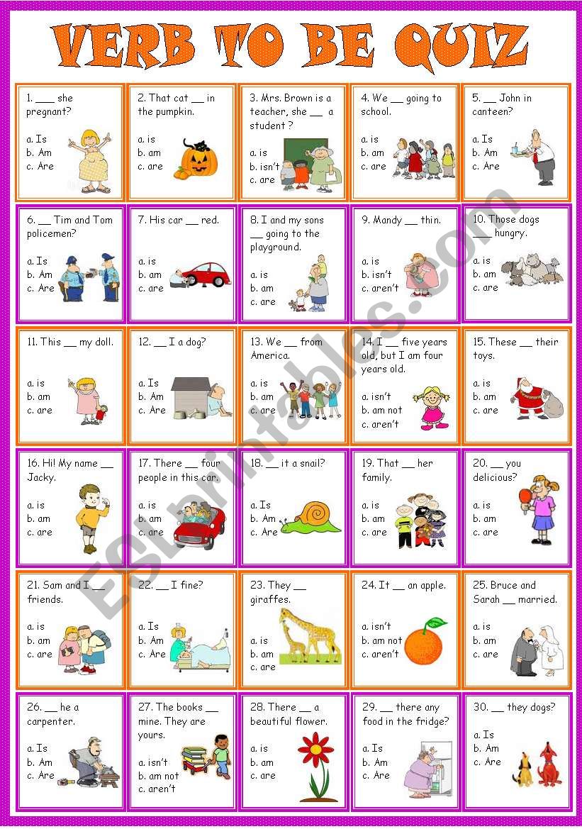 VERB TO BE QUIZ worksheet