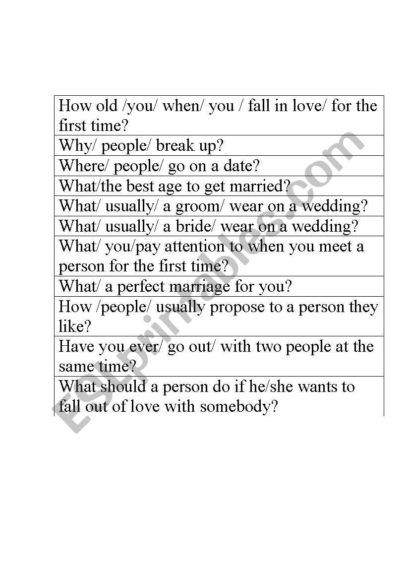 Relationship - discussion  worksheet
