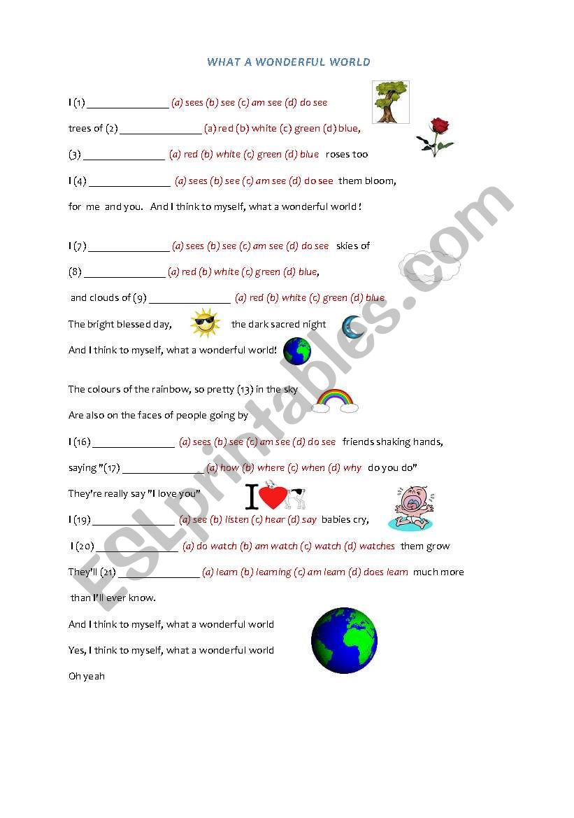 What a wonderful world worksheet