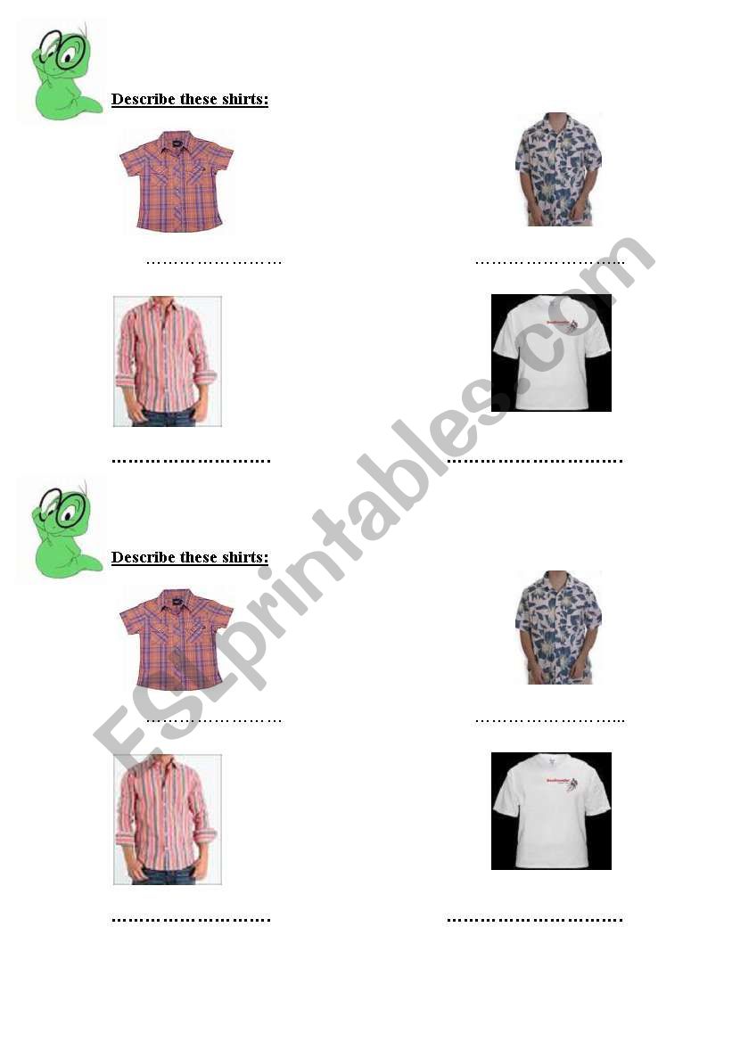 Describing Shirts  worksheet