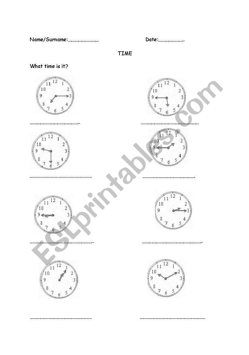 clock worksheet