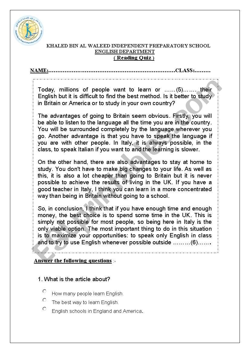 reading comprehension  worksheet