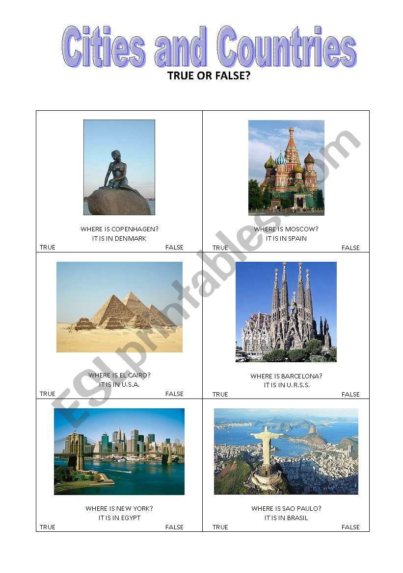 CITIES AND COUNTRIES n.2 worksheet