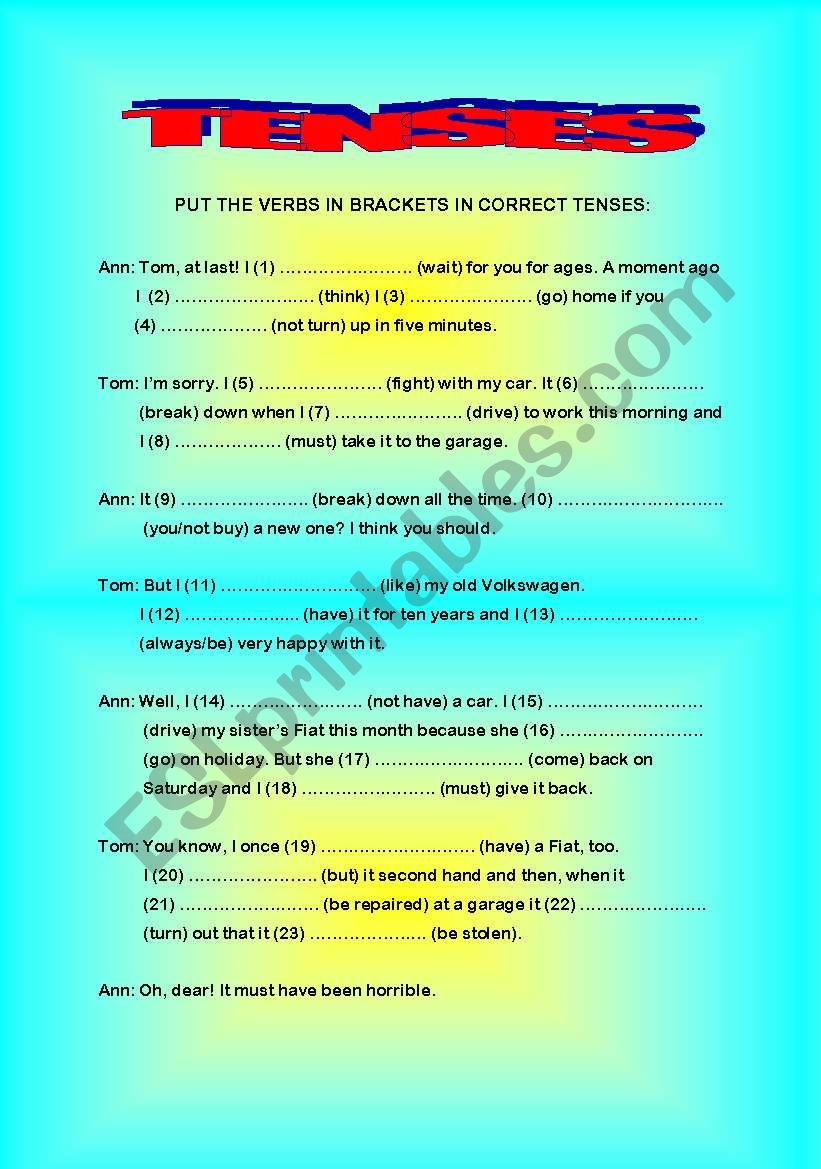 REVISION OF TENSES +ANSWER KEY
